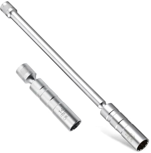 Zurcrelzaw 2 Stück Zündkerzenschlüssel Set, Chrom-Vanadium-Stahl, 14 mm und 16 mm Lang Universal Flexibel Zündkerzen Schlüssel Werkzeuge, 360° Drehschrauber, für die Autoreparatur (Silber)