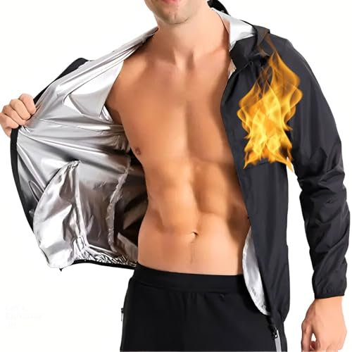 Sauna Jacke Tops Kapuze Saunaanzüge Sportjacke Schweißfördernde Abnehmen Reißverschlusstaschen Zipper Taschen Langarm Oberteile Herren