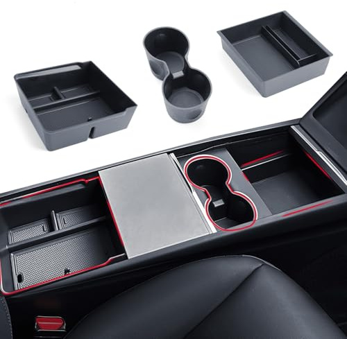 Contenitore Compatibile con tesla Model 3 Highland 24-26/ Model Y juniper 25-26, con consolle centrale, contenitore in silicone, bracciolo, scatola nascosta, portabevande