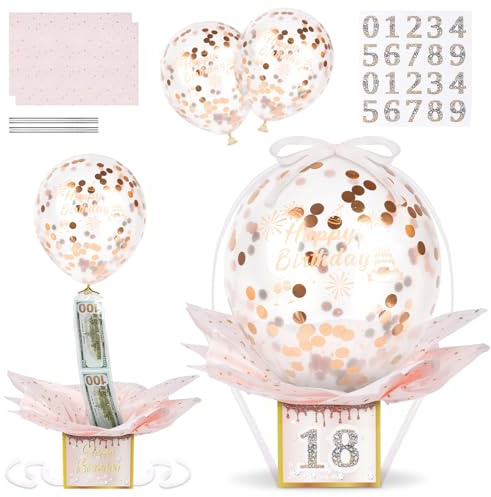 OFFCUP Überraschungsbox mit Luftballons, Geldgeschenke Geburtstag, Happy Birthday Geschenkbox, Pull Up Geburtstag Geldgeschenk, Geld Geschenkverpackung für Ihre Familie, Kinder, Freunde