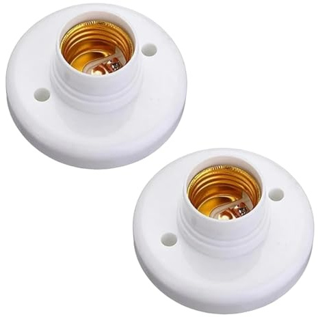 Mioaoa 2Pcs Round E27 White LED Lamp Screw Base Halogen Bulb Holder Converter Light Bulb Base Lamp Socket Adapter Electrical [Energy Class A+++]
