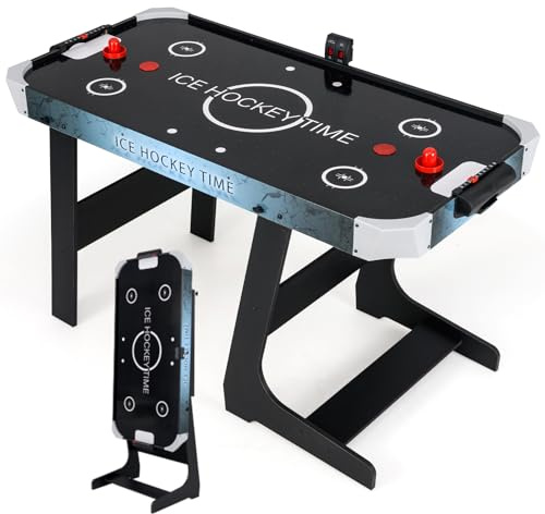 DREAMADE Table d'air Hockey pour Enfants & Adultes, Table de Jeu d'Arcade 144 CM avec Tableau de Score LED Numérique, 2 Palets & 2 Poussoirs pour Maison, Bureau, Salle de Jeu