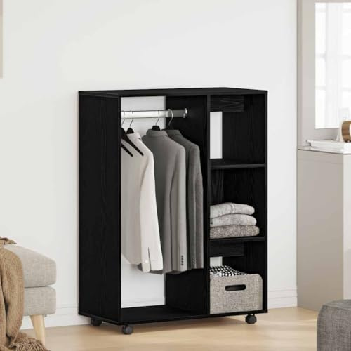 ACAGALA Kleiderständer, Offener Kleiderschrank System, Kleiderständer auf Rollen, Kleiderstange mit Regal, Garderobenständer Holz, Schwarze Eiche, 80x40x110 cm