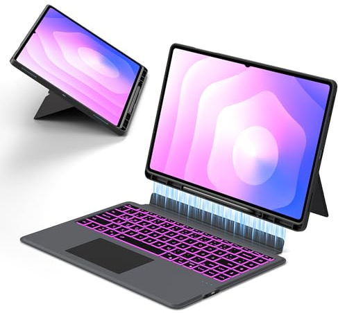 für Samsung Galaxy Tab S11 Ultra/S10 Ultra/S9 Ultra/S8 Ultra 14.6 Zoll Hülle mit Tastatur :Deutsches QWERTZ-Layout Tastatur mit Ai Key | 7-Farbige Beleuchtung Touchpad Tastaturen Hülle mit Touchpad