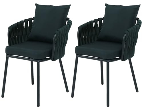 Mendler 2er-Set Aluminium-Gartenstuhl HWC-P89, Gartensessel Outdoor Stuhl, Stoff/Textil (180 g/m²) Seilgeflecht Rope - grün