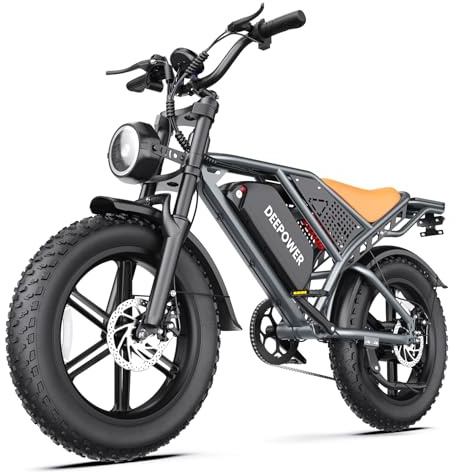 DEEPOWER E-Bike, 20 Zoll Fat Tire Elektrofahrrad, 48V 35Ah Abnehmbarem Akku bis 90-150km, 25KM/H, Doppia Lampada&Vollfederung, 7-Gang-All-Terrain Ebike Herren