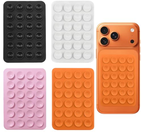 KRFWGUU 4 Stück Silikon Handy Saugnapf Mit 4 Farben Handy Noppen Halter Rückseite Freihändig Sticky Kleber Rückseite Saugnapf Handyhülle Für Selfies Und Videos