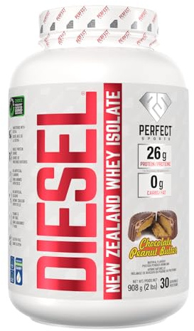 DIESEL New Zealand Whey Protéine Isolate Nourri à l'Herbe/Stevia Sucré/Aromatisé au Beurre d'Arachide au Chocolat 908 g