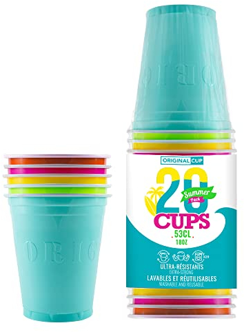 Pack de x20 Original Summer Cups Officiels | Gobelets Américains 53cl Multicolores | Beer Pong Qualité Premium | Gobelets Plastique Réutilisables | Lavables Main ou Lave-Vaisselle | OriginalCup®