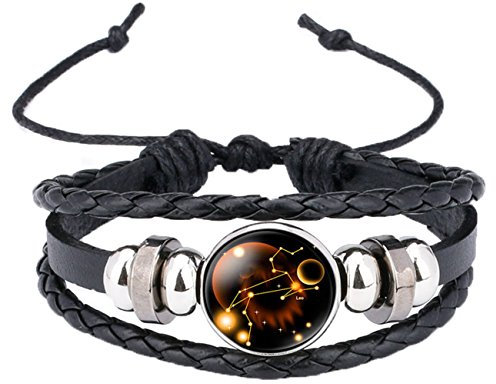 Caimeytie Braided Bracelet Adjustable Constellation Signs of Zodiac Clear Glass Charm Time Gems Serie-Leo