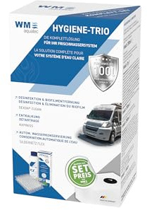 WM aquatec Hygiene-Trio HGT-80 | Wasserhygiene Komplett-Set für Tanks bis 100L | Reinigung, Entkalkung, Desinfektion & autom. Wasserkonservierung | für Caravan, Wohnmobil & Boot | Made in Germany