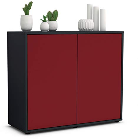 Stil.Zeit Sideboard Blanka, Korpus anthrazit matt, Front Bordeaux (92x79x35cm) Push-to-Open Technik