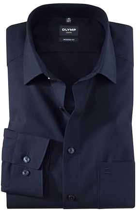 Olymp Luxor - Camisa de manga larga con cuello New Kent Popeline, color azul noche azul oscuro 44