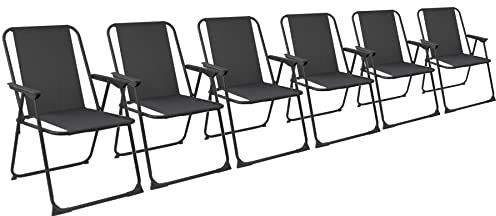 Harbour Housewares Folding Beach Deck Chairs - Black - Pack of 6 - Metal Outdoor Patio Seat Lightweight Portable Deck Chair for Picnic, Garden, Camping, Fishing