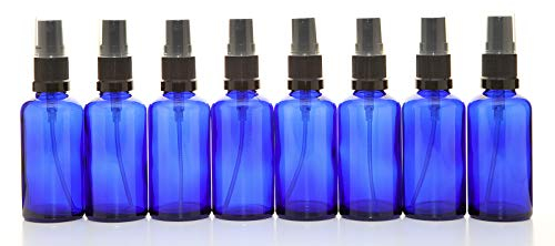 Aura 50ml BLUE Glass Bottles with Black ATOMISER Sprays - PACK of 8