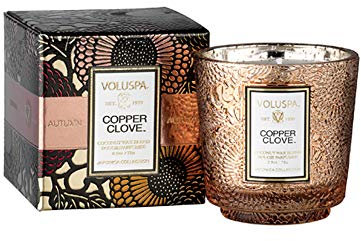 Voluspa Copper Clove Petite Glaskerze, geprägt, 70 g