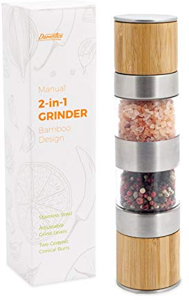 DOMESTICO Molinillo Manual Duette Bambu Edicion para Sal, Pimienta o Especias 2 en 1, Molino de Diseño, Salt and Pepper Grinder