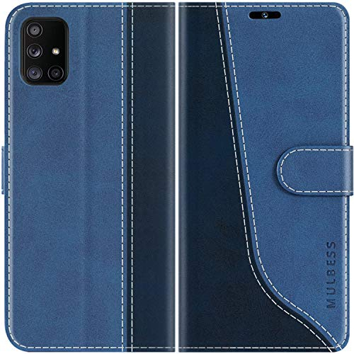 Mulbess Magnet Handyhülle für Samsung Galaxy A71 Klapphülle, Hülle Tasche mit Magnetisch, Standfunktion, Kartenfächer Schutzhülle, Stilvoll Diamant Blau