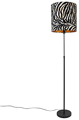 Qazqa - Klassisch I Antik Stehlampe schwarzer Schirm Zebra Design 40 cm verstellbar - Parte I Wohnzimmer I Schlafzimmer - Textil Länglich - LED geeignet E27