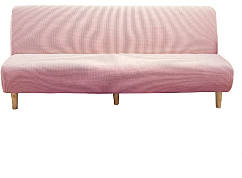 KYJSW Tartan Sofabezug, Elastischer Sofabezug Ohne Armlehne, Armless Schlafsofa-Bezüge, Armloser Sofaüberwurf, Armlose Sofabettüberzug (Rosa,L: 195-210 cm)