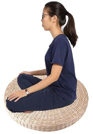 OhhGo Tapis de yoga doux 40 cm Pouf rond Tatami Coussin de sol Coussin de sol Paille Tapis de méditation Tapis de yoga doux