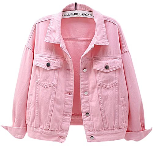 WINKEEY Giacca da donna in denim adatta per l'autunno e la primavera, rosa S