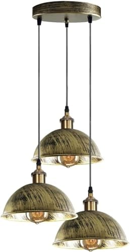 LEDSone Vintage 3 Head Dome Shape Pendant Lights Industrial Suspended Ceiling Pendant Light fixtures Adjustable Hanging Light for Restaurant and Any Other Places