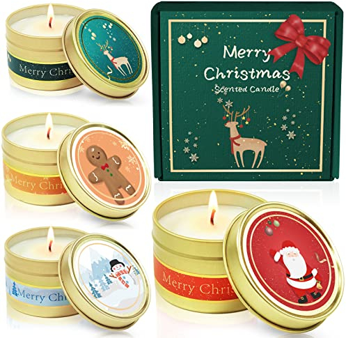 SCENTORINI Bougies Parfumées Noël Idee Cadeau Décorations de Noël (Bougie Pomme Cannelle, Bougie Bois de Cèdre, Bougie Pain d'Épices, Bougie Noble Wine