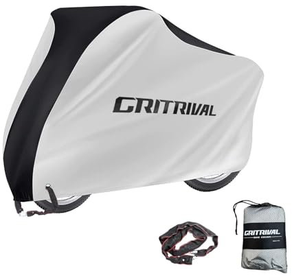 GRITRIVAL Bike Covers Outdoor Storage Waterproof. It Comes in 3 Colors and 2 Sizes. The Bike Cover is Equipped With a Bike Chain Lock