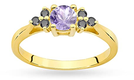 MARKO Damen Gold Verlobungsring mit Amethyst 0.50Ct und schwarzen Diamanten 0.18Ct | Gold 585 (14k) | Goldring mit Box | Goldring für Frauen (Amethyst mit schwarzen Diamanten, 69 (22.2))