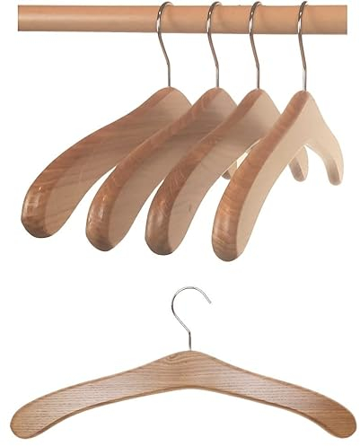 Hagspiel 5 St. Garderobenbügel aus Eichenholz, natur lackiert, (Eichenholz lackiert), vernickelter drehbarer Metallhaken, Made in Autria (EU)