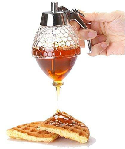 NatureMan Distributeur de miel en acrylique, pot à miel avec support, distributeur de miel anti-goutte, facile à utiliser, idéal pour sirop, sucre, sauces, condiments et plus encore