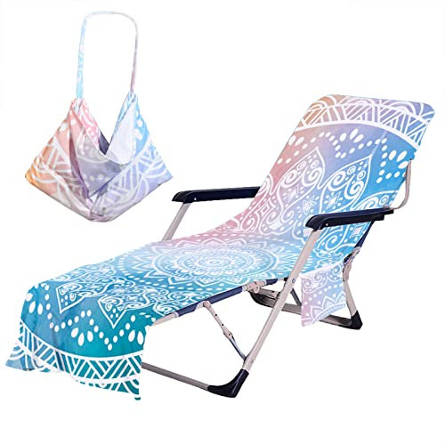 Strandkorbbezug mit Seitentaschen, dick und schnell trocknend, Chaiselongue-Stuhl-Handtuchbezug für Sonnenliege, Pool, Sonnenbaden, Garten, Strand, Hotel, kein Verrutschen (blau)