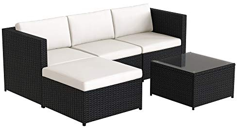 ZYLOYAL10 Gartenmöbel,Polyrattan Lounge-Sofagarnitur, Lounge-Gartenmöbel, Ecksofa, Couchgarnitur mit Sitz- und Rückenkissen, Lounge-Tisch mit Glasplatte (Black)