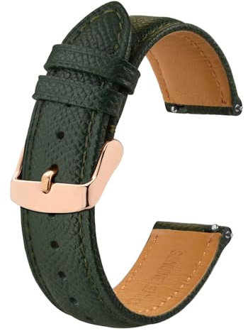 BISONSTRAP Uhrenarmbänder mit Schnellverschluss,Textur Leder Uhrenarmband für Herren und Damen,18mm,Dunkelgrün,Roségoldene Schnalle