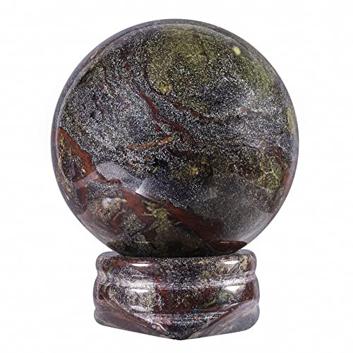 Nupuyai 40mm Drachenblutstein Kristallkugel Wahrsagerkugel Heilstein Deko | Edelstein Kugel mit Holzständer, Feng Shui Meditation, Reiki Energie, Wicca Hexen, Kristall Deko für Büro Wohnzimmer