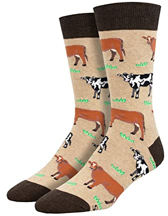 Socksmith Men's Cows 'Mooove Over' design socks, quality cotton mix, one size, hemp heather (beige), great Cattle lover gift