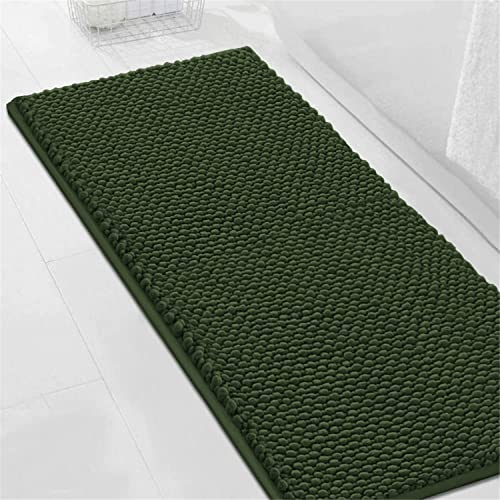 Badvorleger Badematte rutschfest Waschbar Badezimmerteppich Flauschig Badteppich Wasserabsorbierenden Duschvorleger Mikrofaser Duschmatte Chenille Teppich für Badewanne Bad (Olivgrün,120 x 50 cm)
