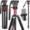 EVUMO Camera Tripod, 200cm/78.7'' Professional Tripod Camera Convertible To Overhead Monopod, Flexible Tripod With 360 Degrees Head Tripod For DSLR, Video Camcorder, Phone Clip, Max Load 12kg/26lbs