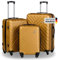 Xonic Design Reisekoffer - ABS Hartschalen Koffer mit 360° Leichtlauf-Rollen - hochwertiger Trolley mit Zahlenschloss in M-L-XL oder Set (Braun Gold, Set)