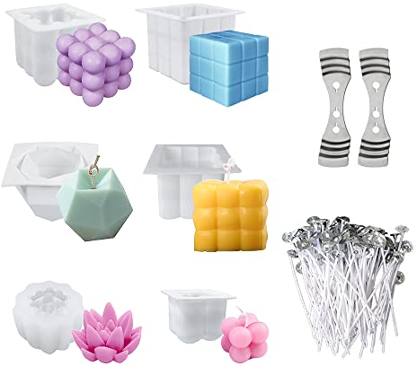 Csirnto Kerzen Selber Machen Formen 6 Stück Silikonform Kerze Kerzenformen Zum Gießen Kerzenform Bubble Kerzen DIY 3D Kerzengießform Silicon Kerzenwachs Formen mit Kerzendocht und Dochthalter