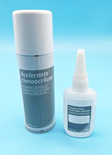 Cianocrilato 50gr (Materiales Porosos) + Acelerante cianocrilato 150ml | Kit acelerante pegado
