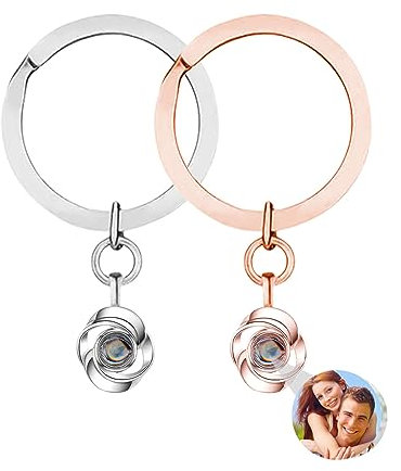 Smallduuck Personalized Photo Keychain for Women Custom Flower Projection Keychain I Love You Keychain 100 Languages Keyring Silver Memorial Gift for Birthday Christmas Valentines Day,Style 5