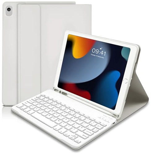 iPad 10.2 Keyboard Case for 9th Generation (2021)/8th Gen(2020)/7th Gen(2019), Protective Case With Pencil Holder and Detachable Wireless Keyboard (UK Layout) for Air 3/Pro 10.5 (Gray)