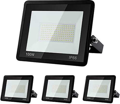 Sonnewelt Projecteur LED Extérieur 100W 4pcs 8500lm Blanc Chaud 3000K Spot LED Extérieur économiseur dénergie IP66 Imperméable lumière de Sécurité pour Jardin Patio Cour Garage