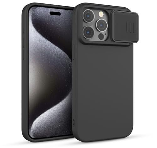 CloudValley for iPhone 15 Pro Max Case, Liquid Silicone Shockproof Slim Cases with Camera Cover, Anti-Scratch Inside Soft Microfiber Lining 6.7 Inch, Black