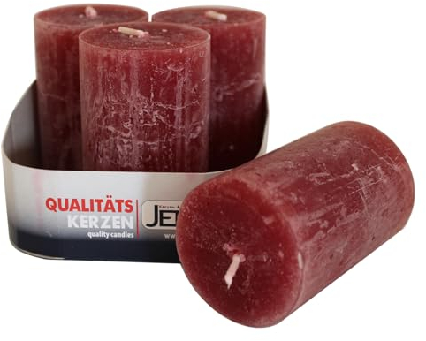 Jeka Kerzen GmbH 4er Tray Ebersbacher rustikale Stumpenkerzen, Bordeaux, (Ø x H) 50 x 80 mm
