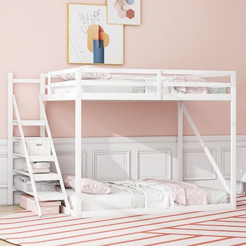 Idemon Kinderbett Hochbett 140x200 mit Sicherheitsleiter, Etagenbett aus Massivholz mit Lattenrost geeignet für Kinder, Jugendliche und Erwachsene weiß