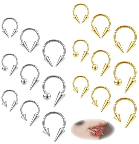 ZS 20G Spike Nasenringe Ohrstecker, 18G Edelstahl Spike Ohrstecker, 16G Septum Lippenringe Knorpel Tragus Helix Piercing Für Damen Herren (18 Stück 16g Septumringe)