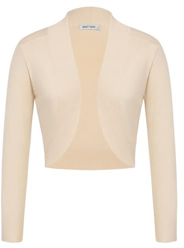 GRACE KARIN Damen Vorne Offen Schulterjacke Elegante Bolero Langarm Strickjacke Festlich Shrug Cardigan S Aprikose CL2963S24-03